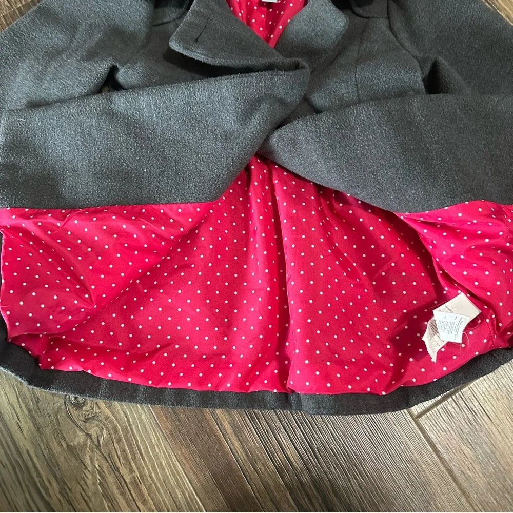 Baby Gap pea coat charcoal Heather gray by hot pink polkadot lined size 5 years